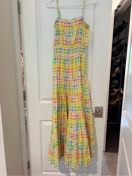 Playa Lucila Dresses & Skirts - Pastel Gingham Tiered Maxi Dress with Smocked Waist
